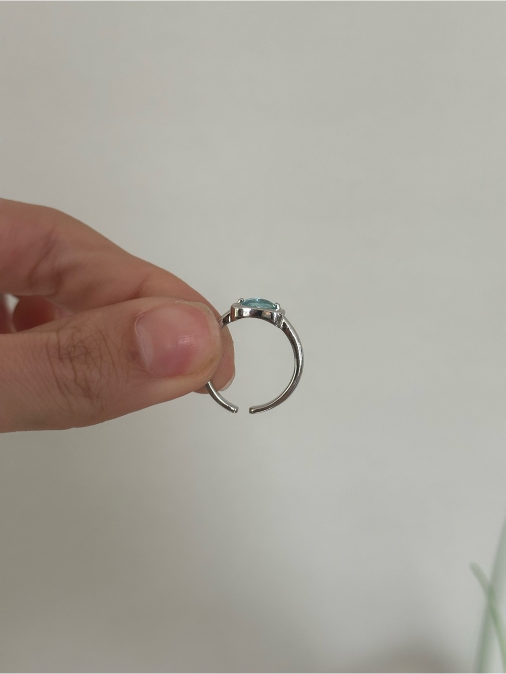 925 Sterling Silver Silver Open Band Minimalist Ring with Light Blue Gemstone - Picture 4 of 7